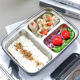 สจ กล่องอาหารกลางวันสแตนเลสป้องกันการรั่วพร้อมช่อง 3/4-ภาชนะเบนโตะที่ทนทานทําความสะอาดง่ายสําหรับนักเรียนและพนักงานออฟฟิศ