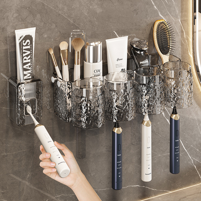 ห้องน้ําหรูหรา Water Ripple Rack แปรงสีฟันหวีติดผนังห้องน้ําพรุนฟรี Skin Care ผลิตภัณฑ์เก็บ Tu