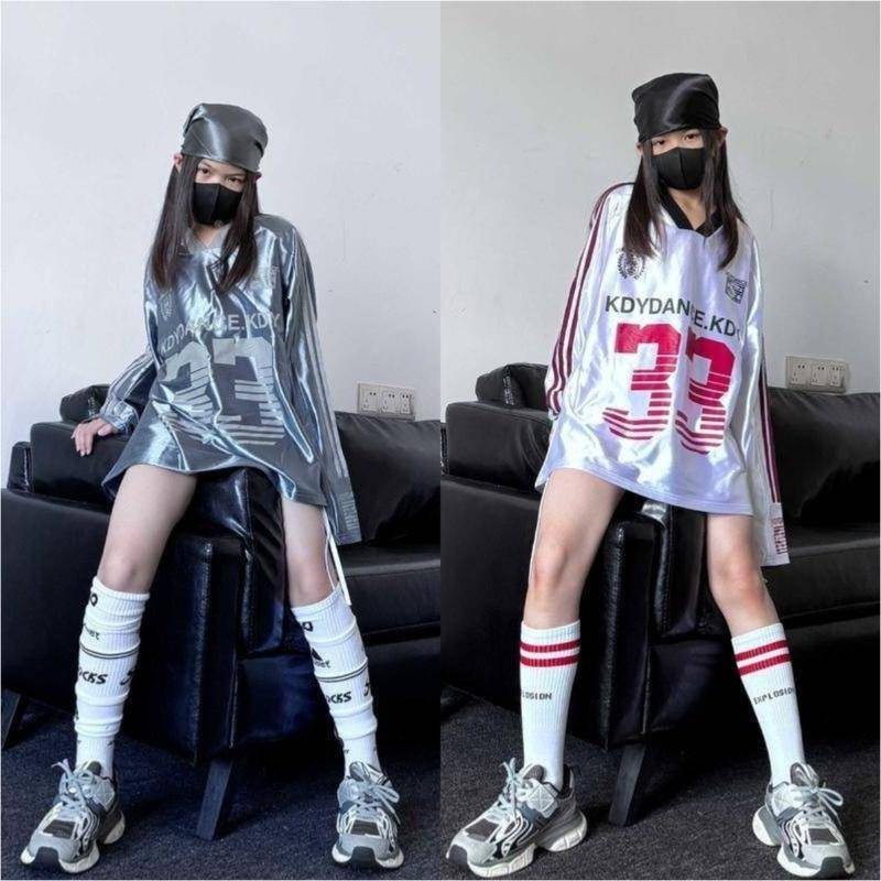 [KeDaYa] พร้อมส่ง เสื้อกีฬา เสื้อแขนยาวสไตล์อเมริกัน สไตล์สาวนักกีฬา ชุดเต้นเด็ก ฮิปฮอป Y2K แฟชั่นเกาหลี OOTD