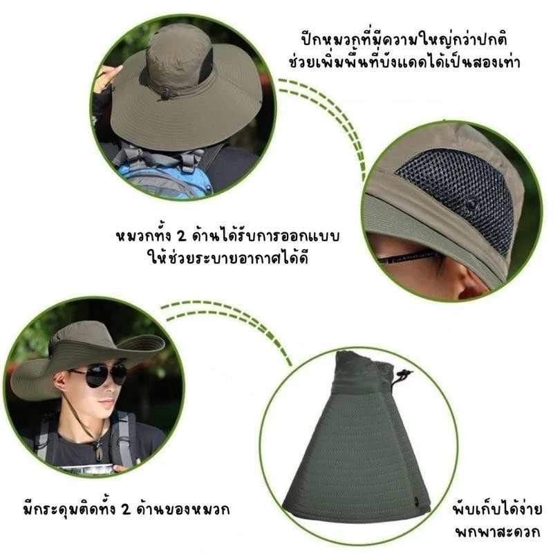 หมวกเดินป่า หมวกกันแดด ยูวี ปีกใหญ่ ถอดออกได้ ปีนเขา และงานกลางแจ้ง thumbnail 3