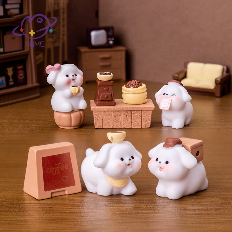 [mayhome] Creative การ์ตูนสุนัข Cafe รูปปั้นขนาดเล็กหัตถกรรมเครื่องประดับภูมิทัศน์น่ารัก Mini Miniatures ตุ๊กตา DIY ของขวัญตกแต่งบ้าน {TH}