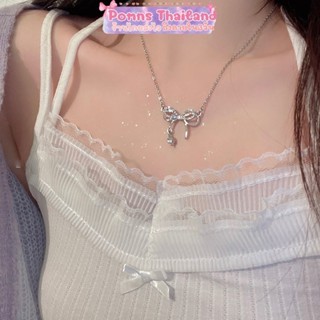 สร้อยคอ จี้โบว์ แฟชั่น เครื่องประดับผู้หญิง สไตล์เรียบหรูเกา…
