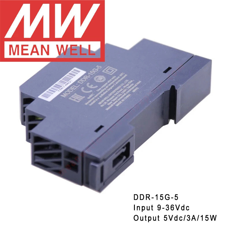 Original Mean Well DDR-15G-5 Din Rail ประเภท DC-DC Converter หมายถึงwell 5V/3A/15W DC to DC Power Su
