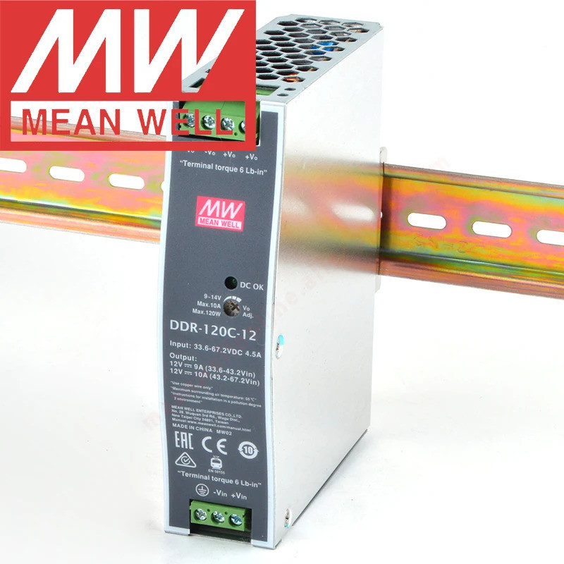 Original Mean Well DDR-120C-12 Din Rail ประเภท DC-DC Converter Meanwell 12V/10A/120W DC to DC Power 