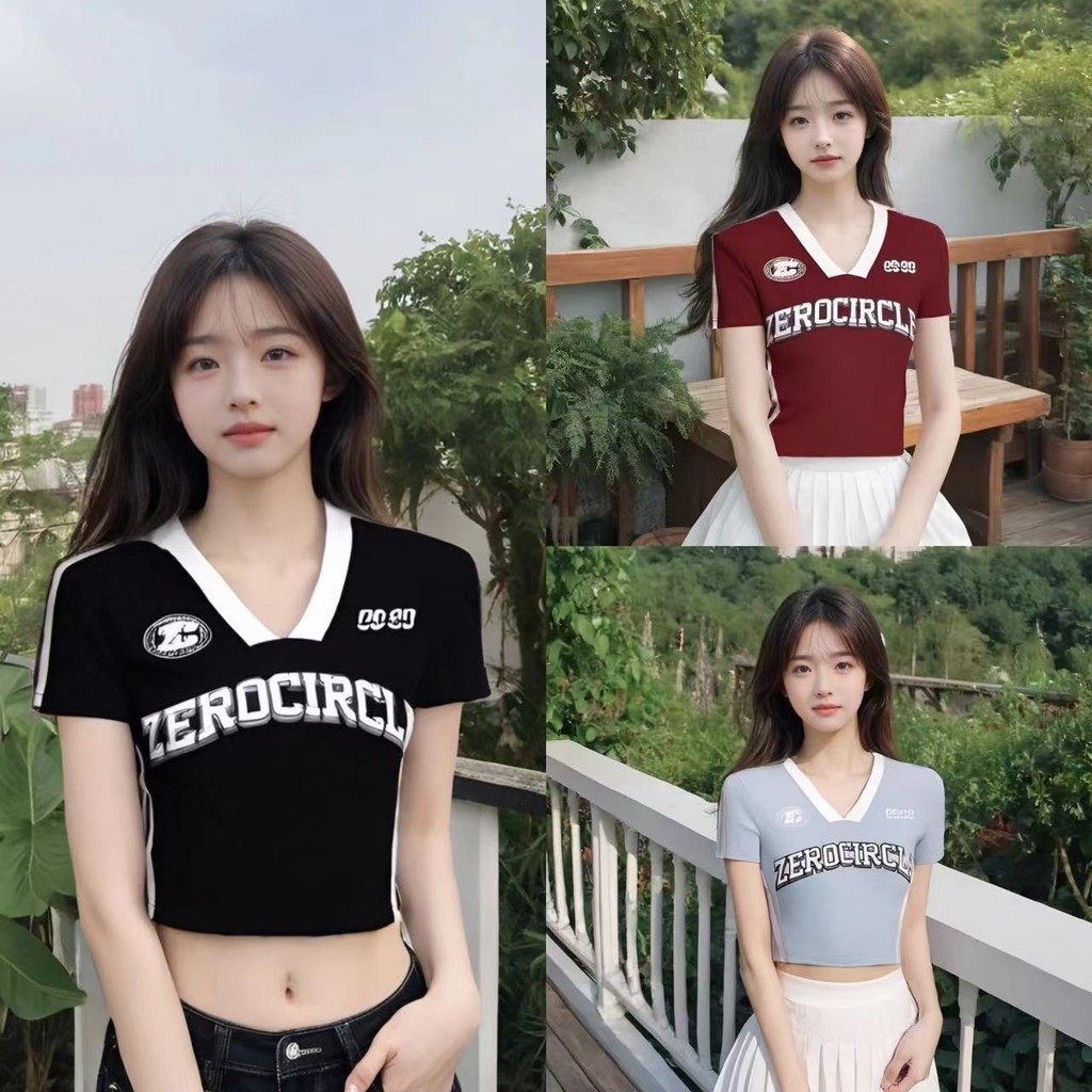 เสื้อยืดแขนสั้นพิมพ์ลายสไตล์สาวอเมริกันพร้อมส่ง! ดีไซน์ที่เน้นความสบายและความเท่ห์ที่ไม่ซ้ำใคร