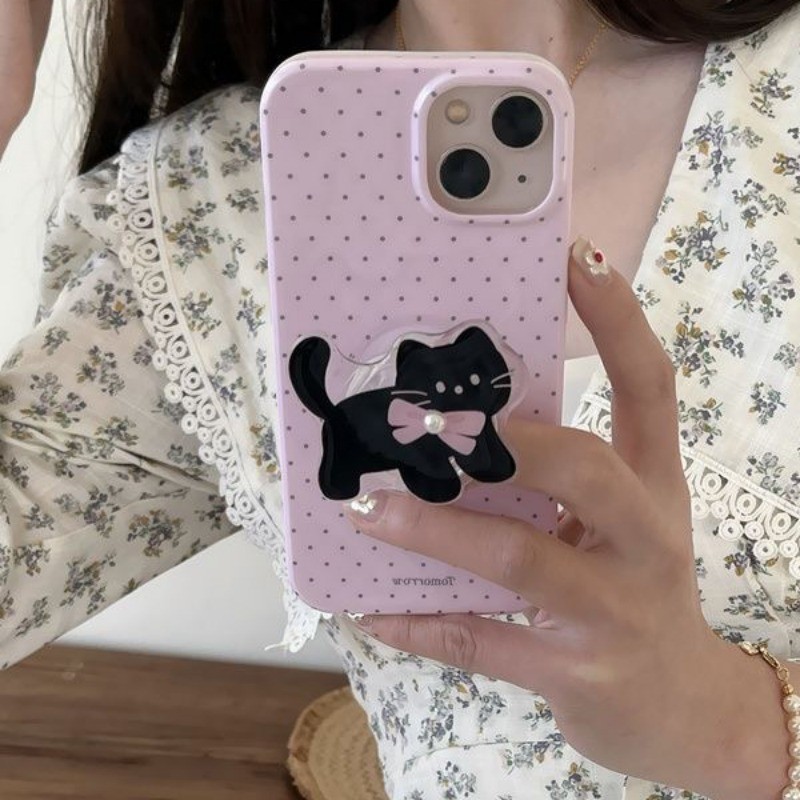 ซื้อ Iphone 16 15 14 13 12 11 Pro Max X Xr Xs Max 7 8 Plus SE2020 เคสโทรศัพท์น่ารัก Pearl Cat + Stand Soft Cover