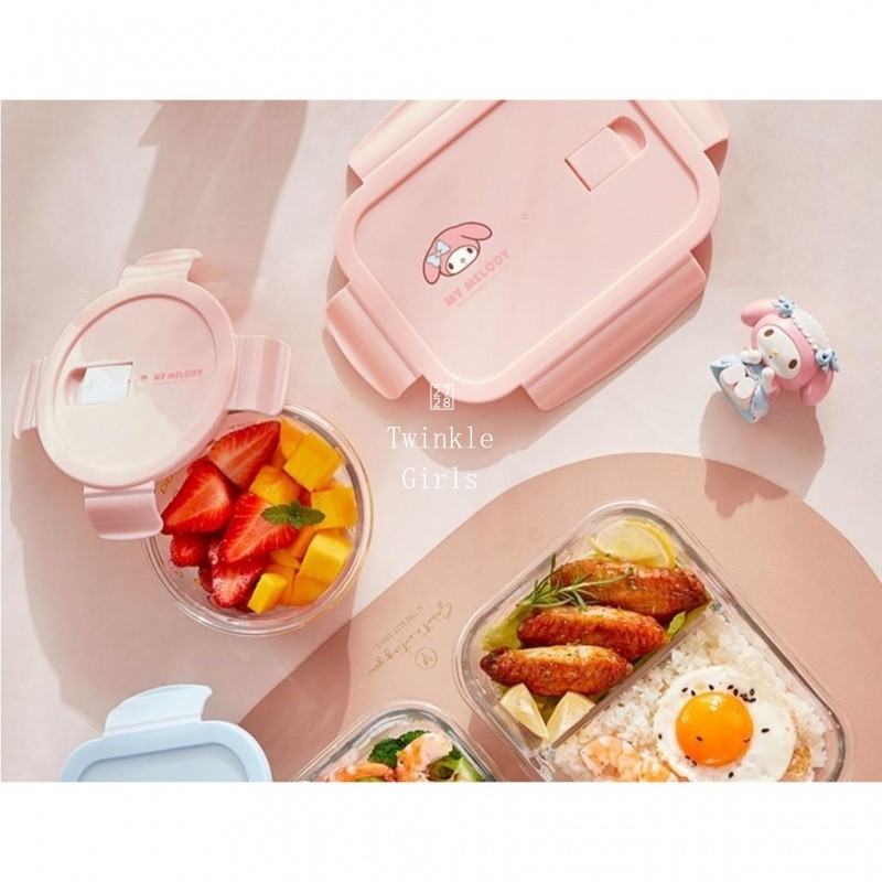 ของแท้ 1000ml Cinnamoroll Hello Kitty กล่องอาหารกลางวันแก้วพร้อมฝาปิด กล่องข้าว Melody มายเมโลดี้ ไมโครเวฟและทนอุณหภูมิสูง Bento กล่องเด็กผู้หญิงบนโต๊ะอาหาร - รูปที่ 5