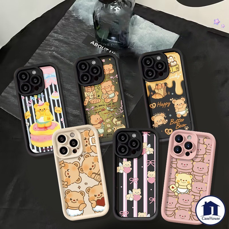 เคสนิ่มลายหมีเนยน่ารักสำหรับ Samsung A15 A14 A05 A05s A13 A12 A03s A23 A32 A03 A24 A50 A25 A20s A52 A02s A30s