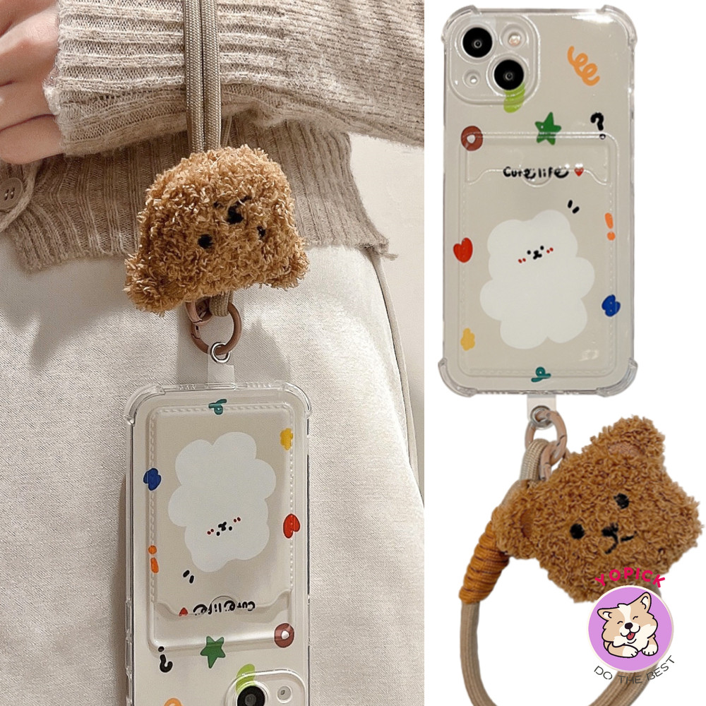สีสัน Graffiti ตุ๊กตาหมีสายรัดข้อมือเคสโทรศัพท์สําหรับ IPhone 11 12 13Mini 13Pro Max 14Plus XR XS Max 6 7 8 Plus SE2020 IPhone 15ProMax การ์ดโทรศัพท์โซ่แขวนเชือก KB