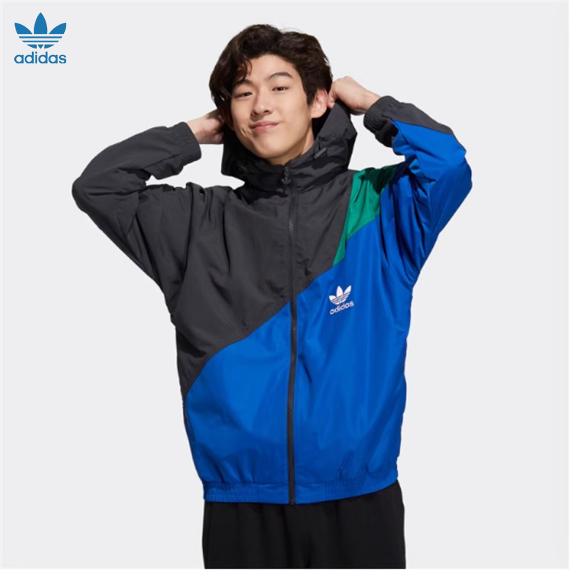 ปักโลโก้ Adidas Original Bomber Jacket Hooded Windbreaker Unisex Windbreaker เสื้อแจ็คเก็ตกลางแจ้ง