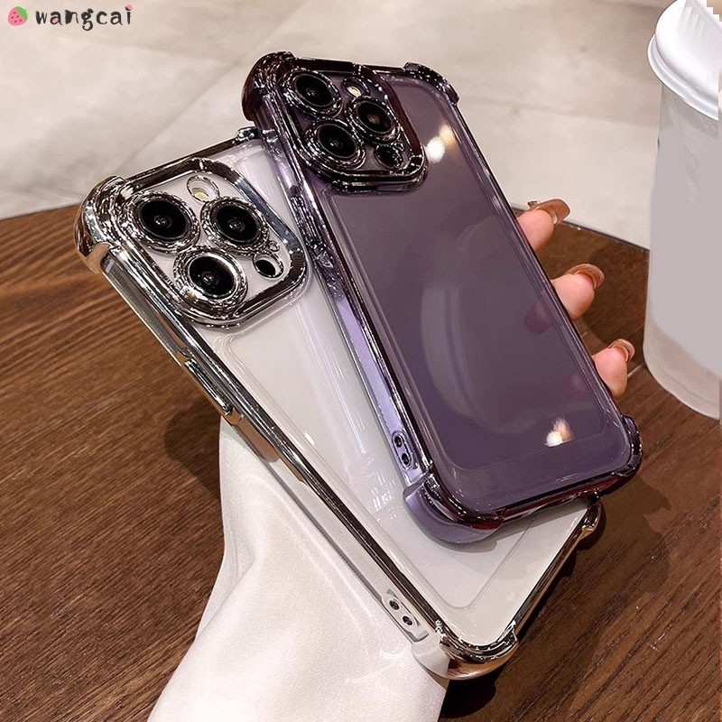 สําหรับrealme Note 50 Narzo 50 5G 50A 50i Prime N55 N53 เคสโทรศัพท์พร้อมฟิล์มเลนส์กล้องชุบเงา Shining Simple Luxuryโปร่งใสสี่มุมกันกระแทกปลอกอ่อนกรณีปก