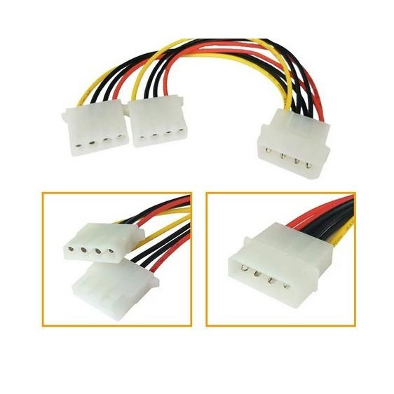 MOLEX 4 PIN IDE 4Pin IDE สายไฟ4 Pin Molex ชาย3พอร์ต Molex IDE Power Supply Splitter สายเคเบิลอะแดปเตอร์20ซม.22AWG .