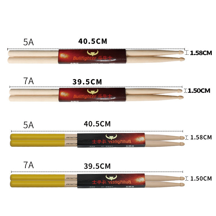 Bullfighter Percussion Instrument Maple 5A 7A Custom drum Sticks สําหรับชุดกลอง