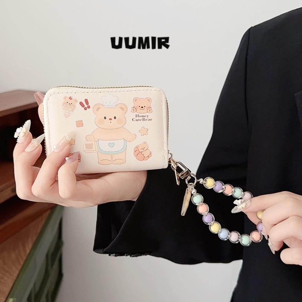 UUMIR  กระเป๋าสตางค์หมีเนยกระเป๋าบัตรหลายช่องลายการ์ตูนขนาดเล็กน่ารักพร้อมกระเป๋าใส่เหรียญจี้มุกเด็ก