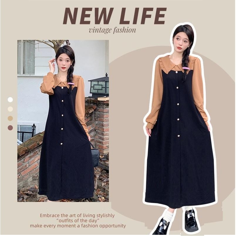 Lady Shop ชุดเดรสผู้หญิงจัมโบ้สีดําสไตล์เกาหลีสําหรับผู้หญิง