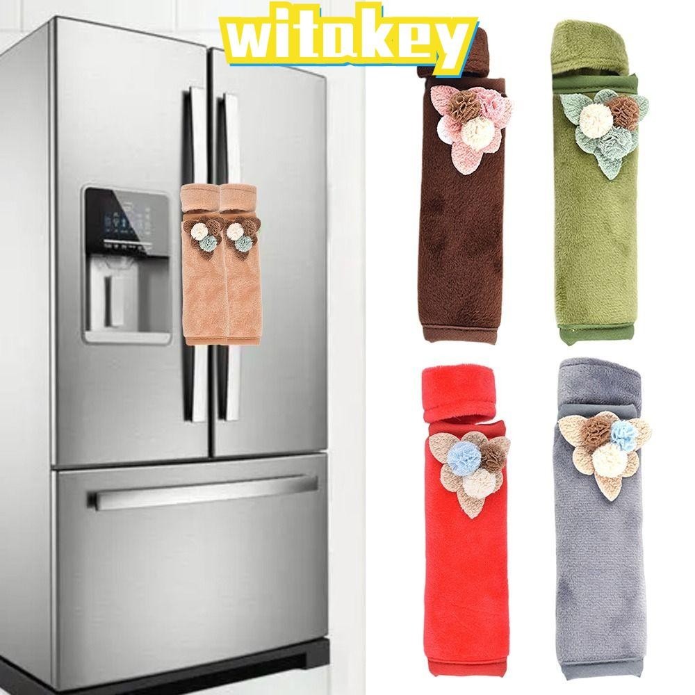 Witakey ฝาครอบมือจับประตูตู้เย็น,นุ่มอุ่นตู้เย็นมือจับประตู,แขนลูกบิดประตูตัวป้องกันเครื่องใช้ในครัวถุงมือเครื่องมือบ้านเข็มขัดนิรภัยรถยนต์ครอบคลุมฤดูห