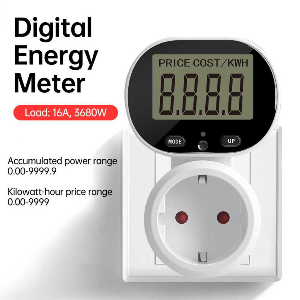 ไฟฟ้าค่าใช้จ่าย Power Meter ซ็อกเก็ต kWh Meter ดิจิตอล EU 16A 3680W