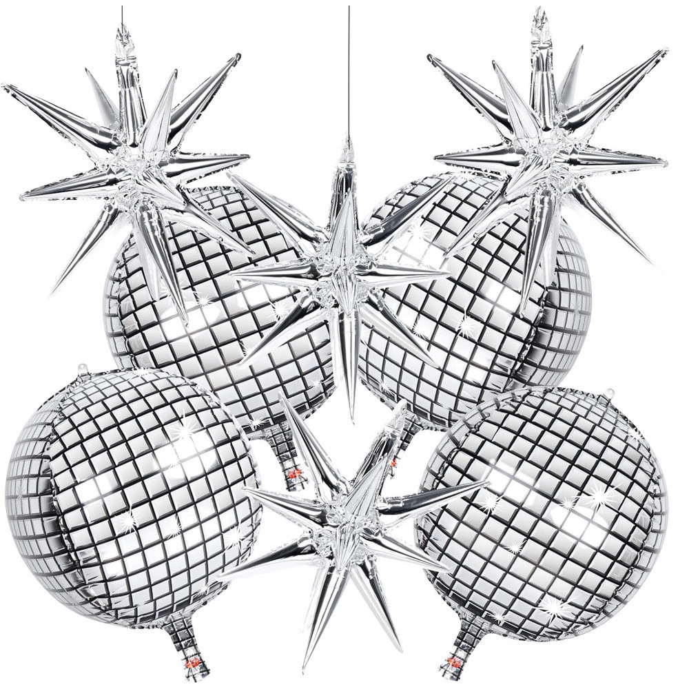 8 PCS Disco Ball บอลลูนสําหรับ 70 S Disco Party Decor, 22 นิ้วขนาดใหญ่ 4D โลหะเงิน Disco บอลลูนดาวบอลลูนสําหรับ Disco Themed Party, วันเกิดปีใหม่คริสต์มาส Decorat