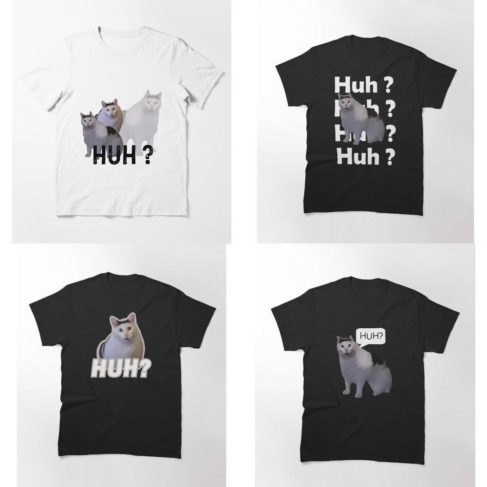 (🔥เสื้อยืดพิมพ์ลาย🔥)เสื้อยืด พิมพ์ลาย Huh Cat Meme Essential