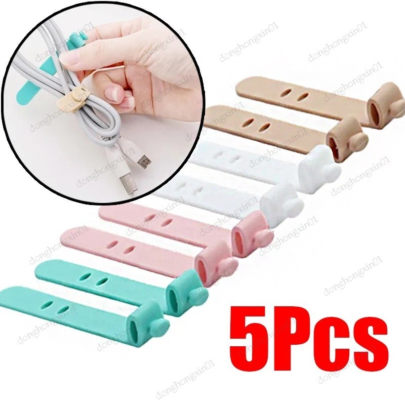 5ชิ้นซิลิโคนม้วนเก็บสายออแกไนเซอร์/หูฟังชาร์จสายไฟหัวเข็มขัดสายรัด