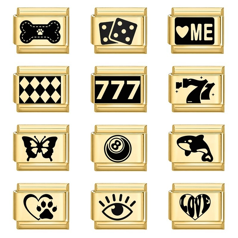 โกลด์ 777 อายบอล เบอร์ 8 อิตาเลี่ยน Charm Links Fit 9 มม.สร้อยข้อมือสแตนเลส Diy เครื่องประดับทําอุปก