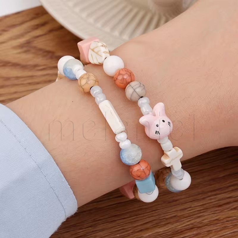 สร้อยข้อมือลูกปัดสีลูกกวาด โดปามีน - สร้อยข้อมือยางยืดปรับได้-แฟชั่นเกาหลีหวานน่ารัก-เครื่องประดับยอดนิยมอุปกรณ์เสริม-ผู้หญิงการ์ตูนกระต่ายเซ