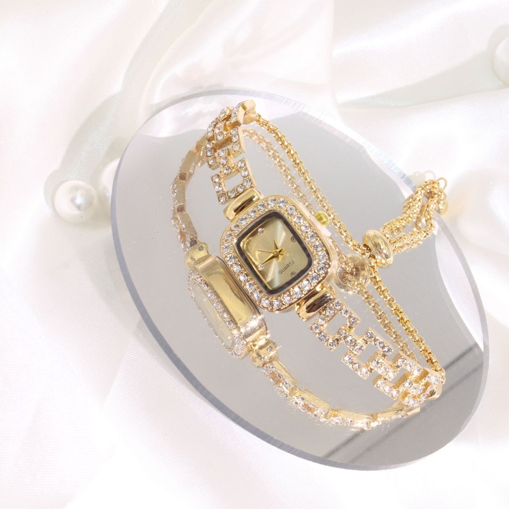 แฟชั่นฝังสร้อยข้อมือนาฬิกาผู้หญิงหรูหราสแควร์ Dial นาฬิกาควอตซ์สําหรับสาว Gold Silver Rose Gold สี - รูปที่ 2