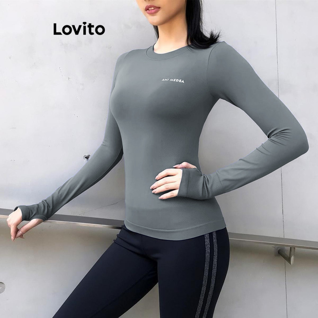 Lovito เสื้อยืดกีฬาผู้หญิง เบสิก สีพื้น สไตล์สปอร์ต LNL62233
