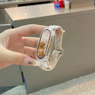 สายรัดไนลอนแบบปรับได้สําหรับ Xiaomi Mi band 10 9 8 สร้อยข้อมือยางยืด miband 7 6 5 4 3 NFC Braided Solo Loop สายรัดข้อมือ