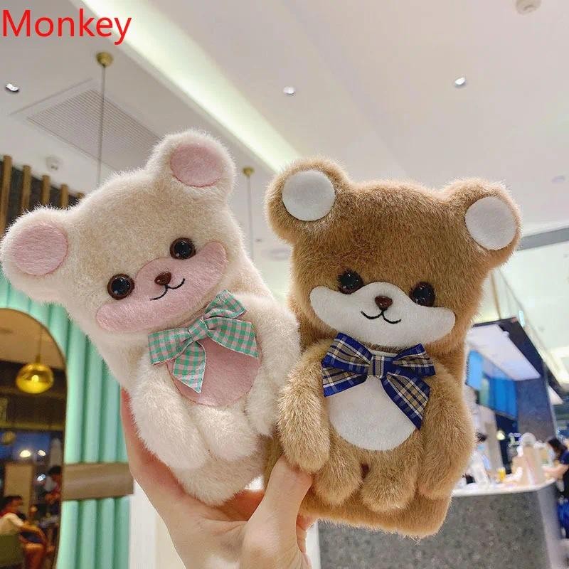 ขนปุย 3D หมีน่ารักสําหรับ iPhone 16 15 14 Plus 13 12 Mini 11 Pro Max X XS XR ผู้ถือโทรศัพท์ซิลิโคนอ่อนนุ่มปกหลัง