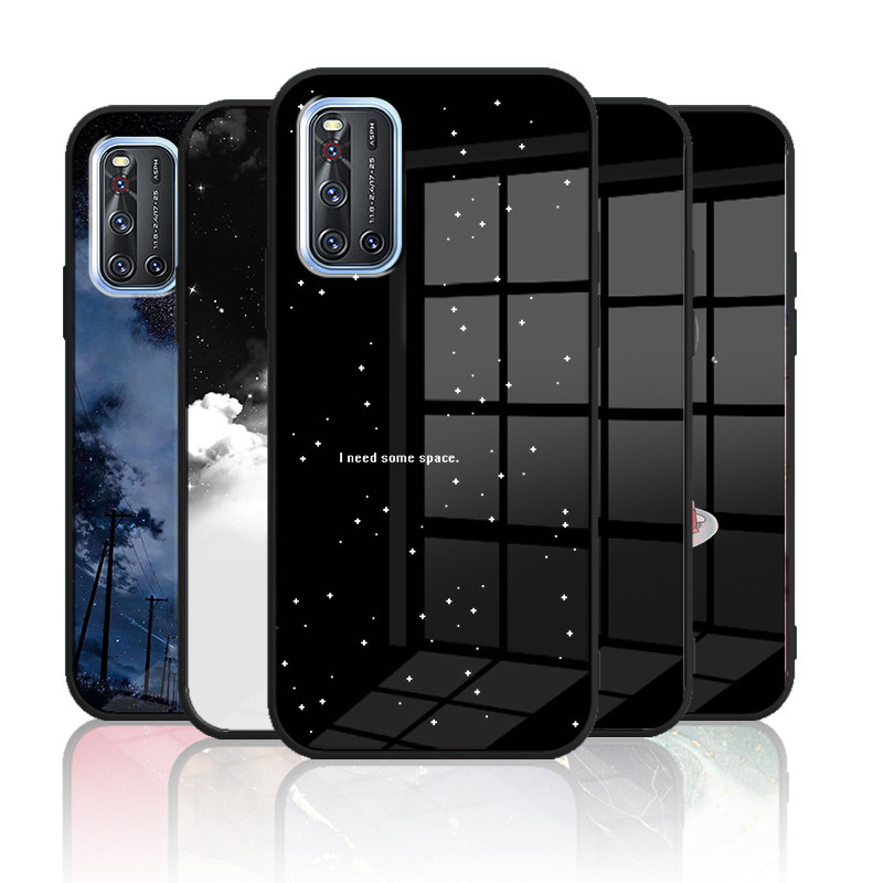 เคสกระจก Vivo V19 1933 เคสกระจกนิรภัย Hard Back Cover Soft Silicon Edge