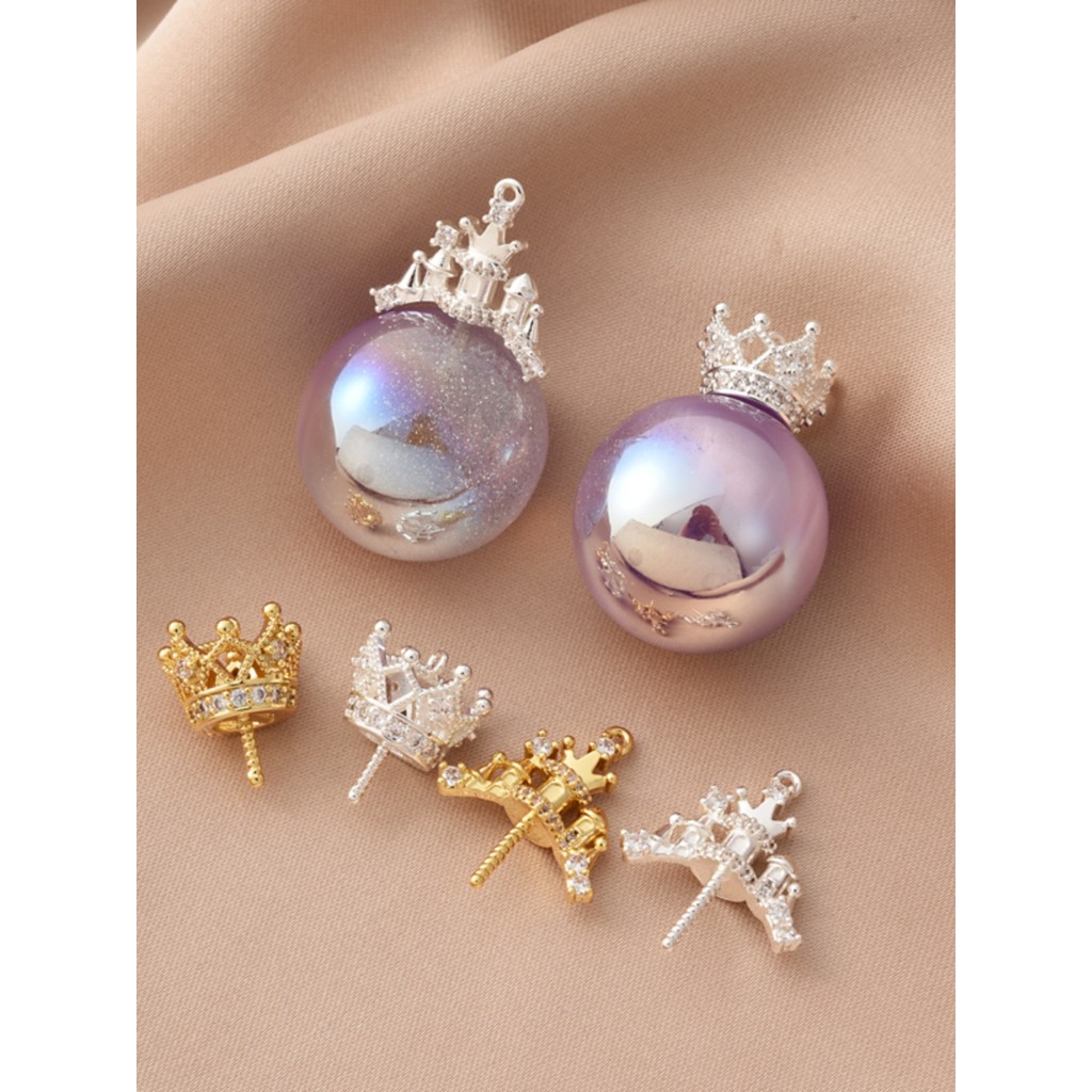 Pin ขนาดใหญ่ 18K ฝังเพทาย Crown Pearl Nail Handmade diy Baroque Castle Silver Pin Holder อุปกรณ์เสริม