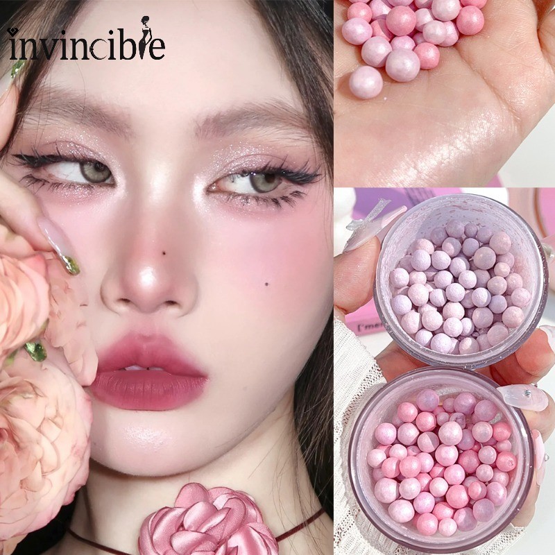 Pearlescent Glitter Pearl Beans Blush Ball - Natural Shimmer Contour Highlighter Powder - Brighten Highlight Face Makeup