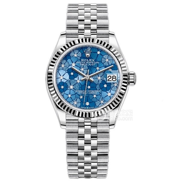 Elegant Classic Blue Dial, ROLEX Datejust สายสแตนเลส Charm All-Match นาฬิกาสุภาพสตรีเครื่องจักรอัตโน