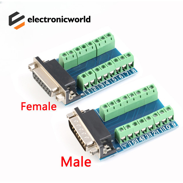 Db15 D-SUB VGA 15pin ชายหญิงอะแดปเตอร์แจ็ค Terminal Breakout PCB Board