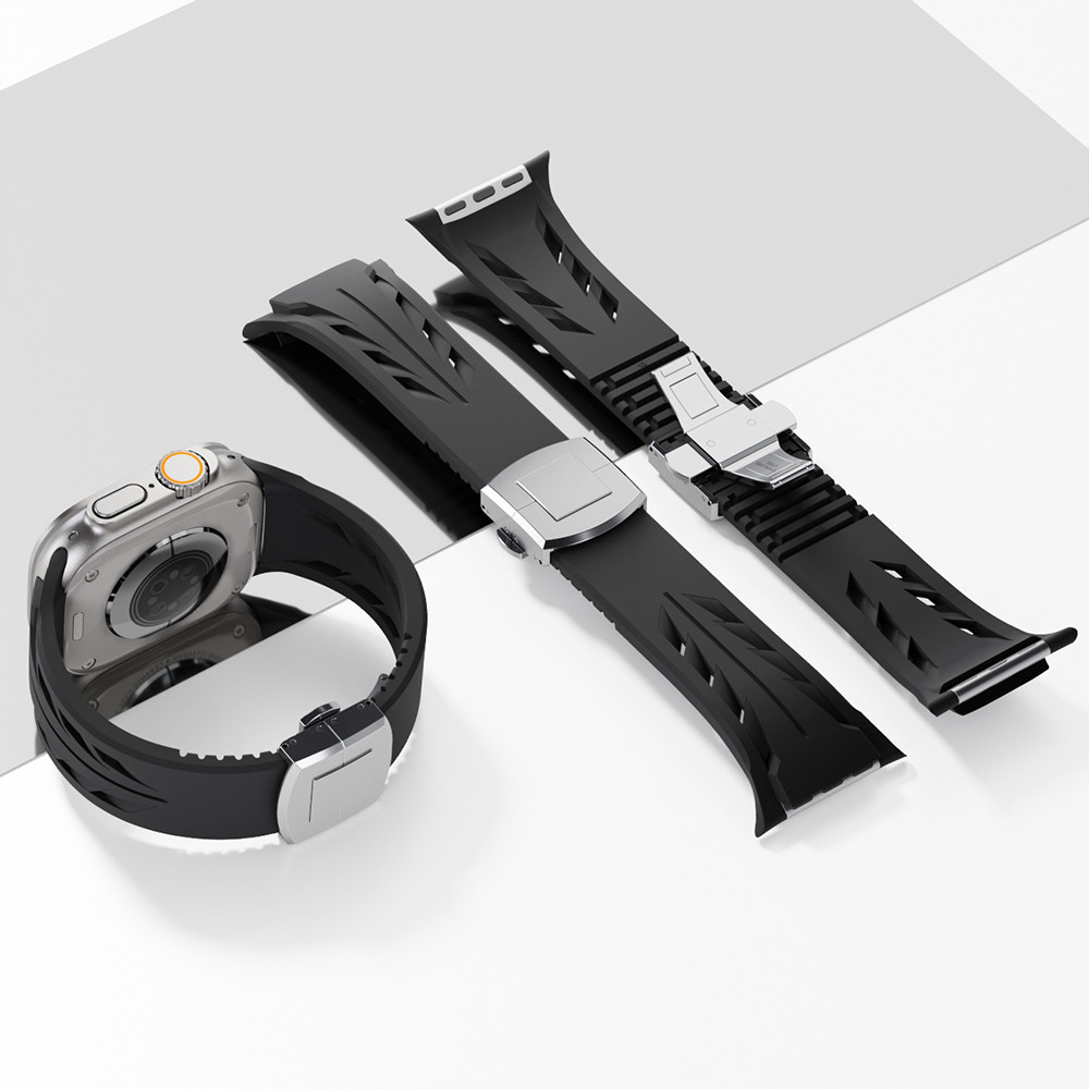 Fluororubber Band สําหรับ iWatch Ultra 2 49 มม.45 มม.44 มม.42 มม.หรูหรายางนุ่มสําหรับ iWatch Series 