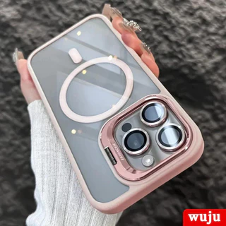 WUJU พร้อมตัวป้องกันกล้องและที่วางหรูหราแม่เหล็กใสกันกระแทกเคสโทรศัพท์เข้ากันได้สําหรับ iPhone 17 16 15 14 13 12 11 Pro Max Plus Air Case Cover