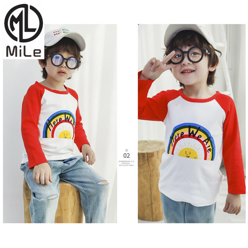 [ML] 73-130 ซม.เสื้อยืดแขนยาวเด็กผ้าฝ้ายแท้ Bottoming เสื้อชายหญิงแขนยาวเสื้อยืดชิ้นเดียว Ki