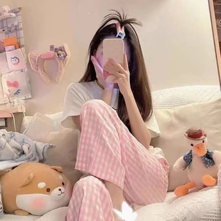 YY54 กางเกงลายสก็อต สไตล์เกาหลี ผู้หญิงเอวสูงยางยืด