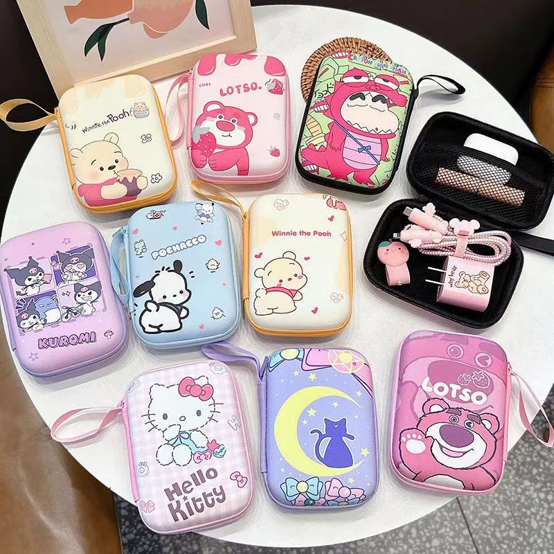 การ์ตูนน่ารัก Sanrio Anime Kitty Kuromi Pochacco MelodyEarphone Case สายชาร์จเหรียญ Hard Disk Travel แบบพกพากระเป๋า Organizer สาวเด็กเทศกาลของขวัญ
