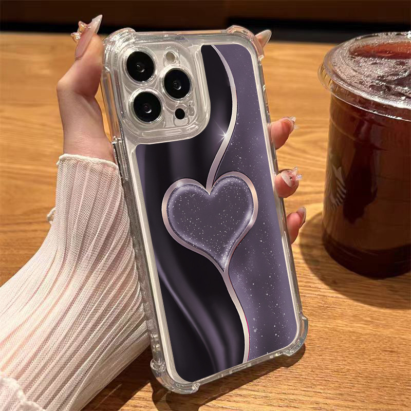 MAX เคสโทรศัพท์มือถือแบบใส กันกระแทก สีดำและสีฟ้าไล่ระดับสีความรักลายการ์ตูน for 7 Plus X/XR 11/13/12/14/15 Plus เคส