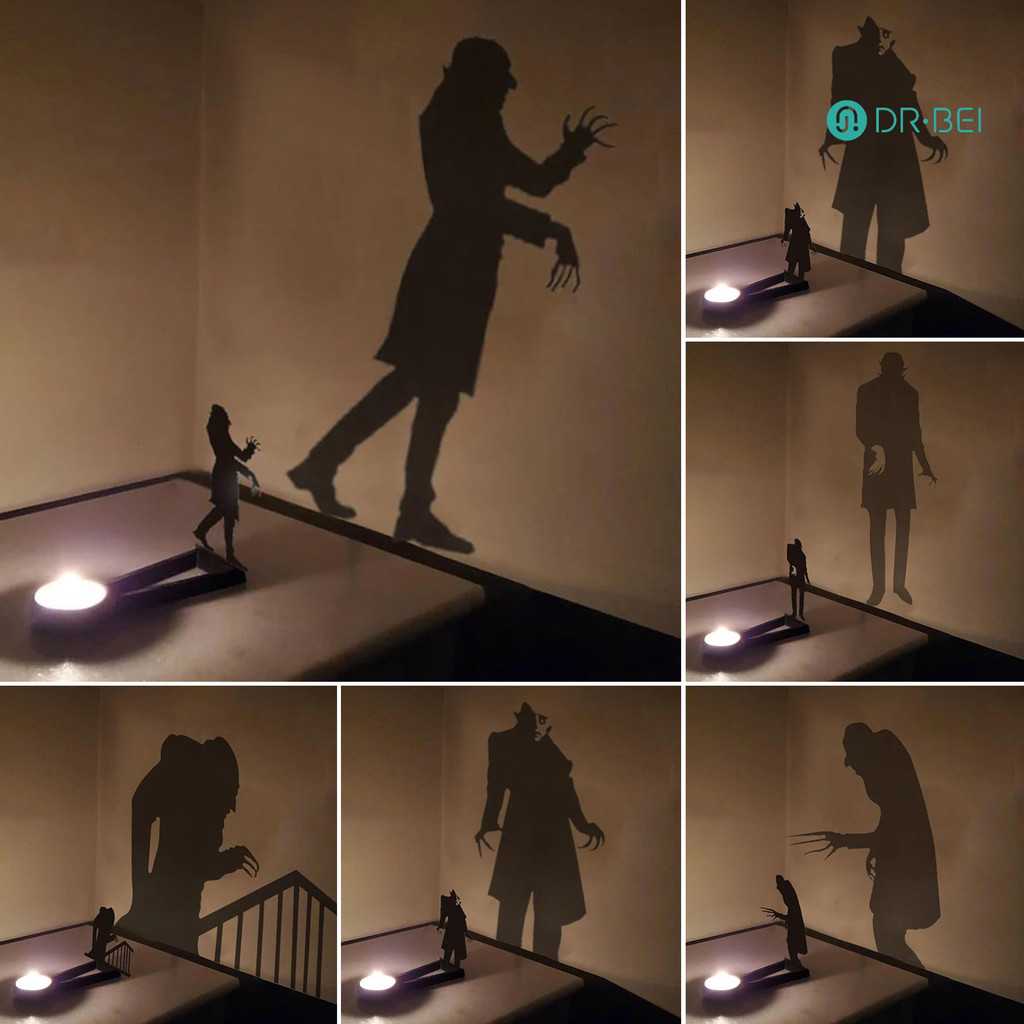Dr.bei ฮาโลวีนเชิงเทียนสยองขวัญโลหะ Tealight ผู้ถือ Shadow Caster เชิงเทียนตารางรูปปั้นสําหรับ Halloween Home Decor