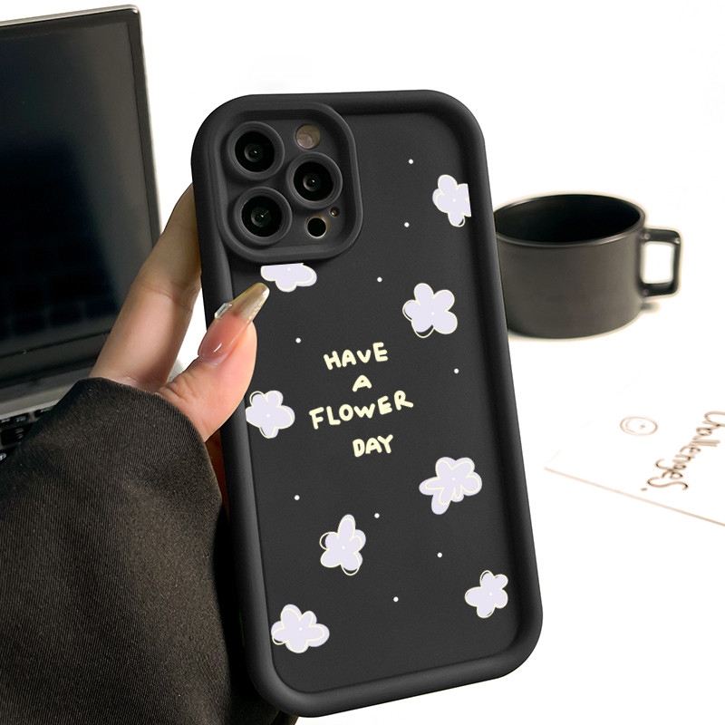 กรณีโทรศัพท์ ป้องกันการชนกัน อะนิเมะ ขั้นสูง การ์ตูนหมี iPhone 7 8 Plus 15PRO XR XS X 11 13 12 14 Pro Max ดอกไม้สีขาว