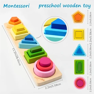 GeeToy ของเล่นไม้รูปทรงและสีแบบจัดเรียงและซ้อนกันในสไตล์มอนเตสซอรีรุ่นรุ้งสีแบบไล่ระดับ เหมาะสำหรับเด็กทารกและเด็กเล็ก เป็นของเล่นการศึกษาสำหรับระดับปฐมวัย