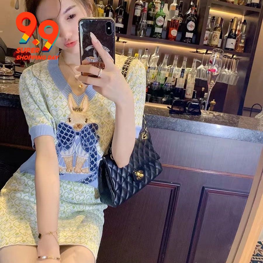 ชุดกระต่ายสาวปักเข็มเย็บผ้าถักร้อยผ้าถักร้อยผ้า 2023 ชุดใหม่ 2 ชุด