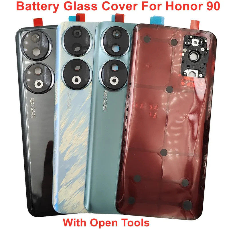 ฝาหลังกระจกประตูสำหรับ Huawei Honor 90ฝาครอบแบตเตอรี่แก้ว Honor90ด้านหลังเคสเชลล์กล้องเลนส์กาวกาว