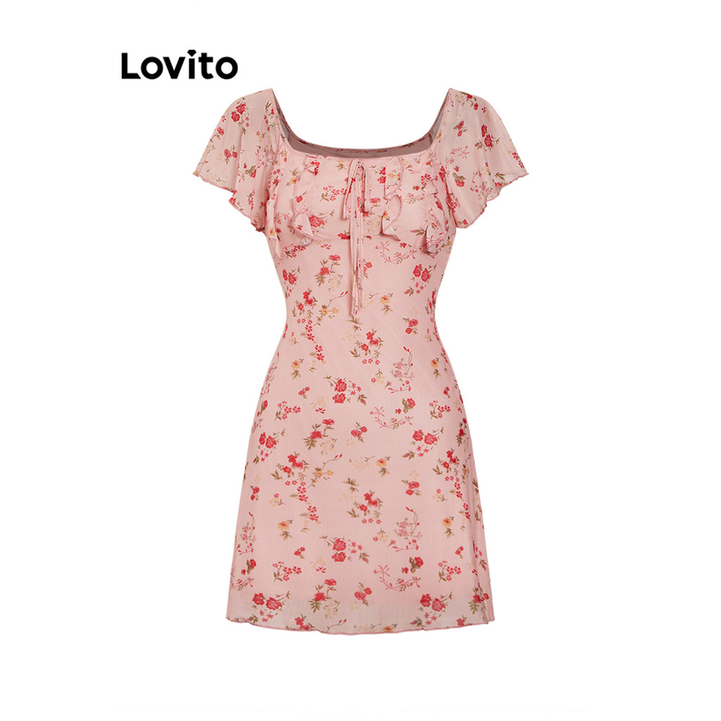 Lovito ดอกไม้ชุดลำลอง ลายดอกเดซี่ผักกาดหอมตัดดอกไม้สำหรับผู้หญิง L101AD140