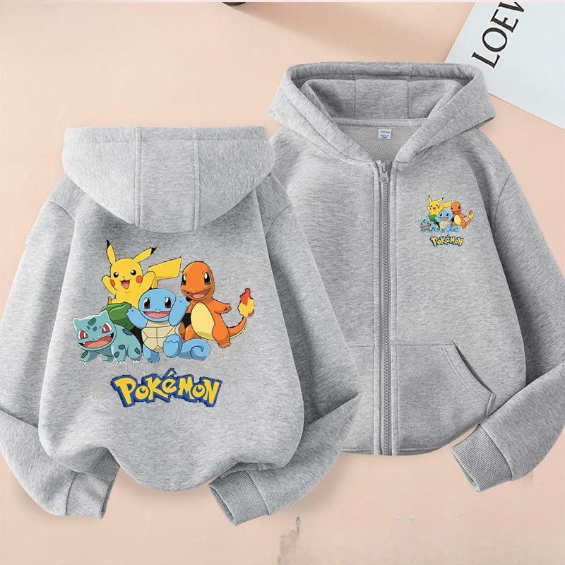 2024 ธีมโปเกมอนสาวซิปขึ้นเสื้อกันหนาวหมวก ปิกาจู แจ็คเก็ตคลุมด้วยผ้าเด็กแจ๊กเก็ตแฟชั่นสําหรับฤดูหนาว