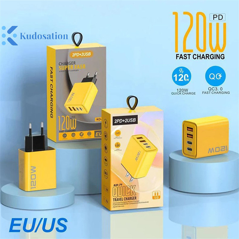 Kudosion PD USB C Charger 120W 4 พอร์ต Fast Charger Quick Charge 3.0 Type C อะแดปเตอร์ชาร์จ Nice