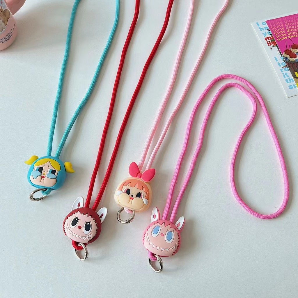 การ์ตูน Powerpuff Girls cry baby Macarons labu โทรศัพท์มือถือสายคล้องคอเชือกเส้นเล็กเฉียง span เชือกยาวสายปรับโซ่สายคล้องไหล่ anti-lost คลิปโทรศัพท์มือถือหัวเข็มขัด